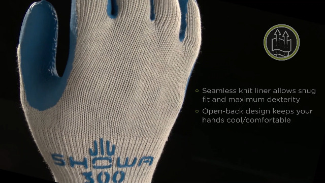 SHOWA Atlas 300W Fit Palm Coating Natural Rubber Glove, White